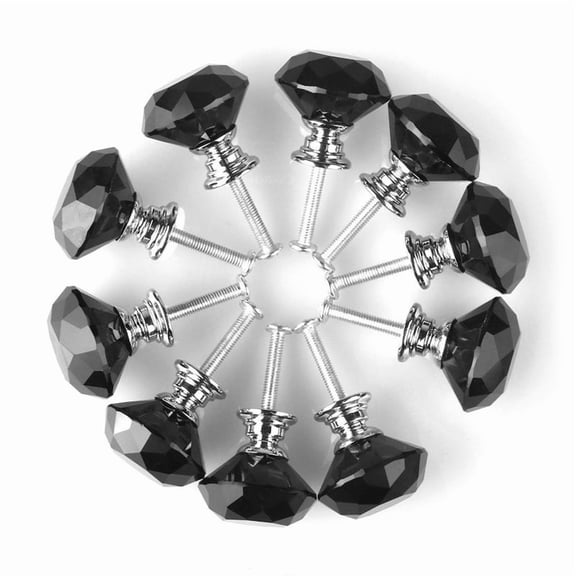 Diamond Shape Crystal Glass 30mm Kitchen Cabinet Door Drawer Knob Cupboard Dresser Wardrobe Pull Handle with Screws, 10pcs door