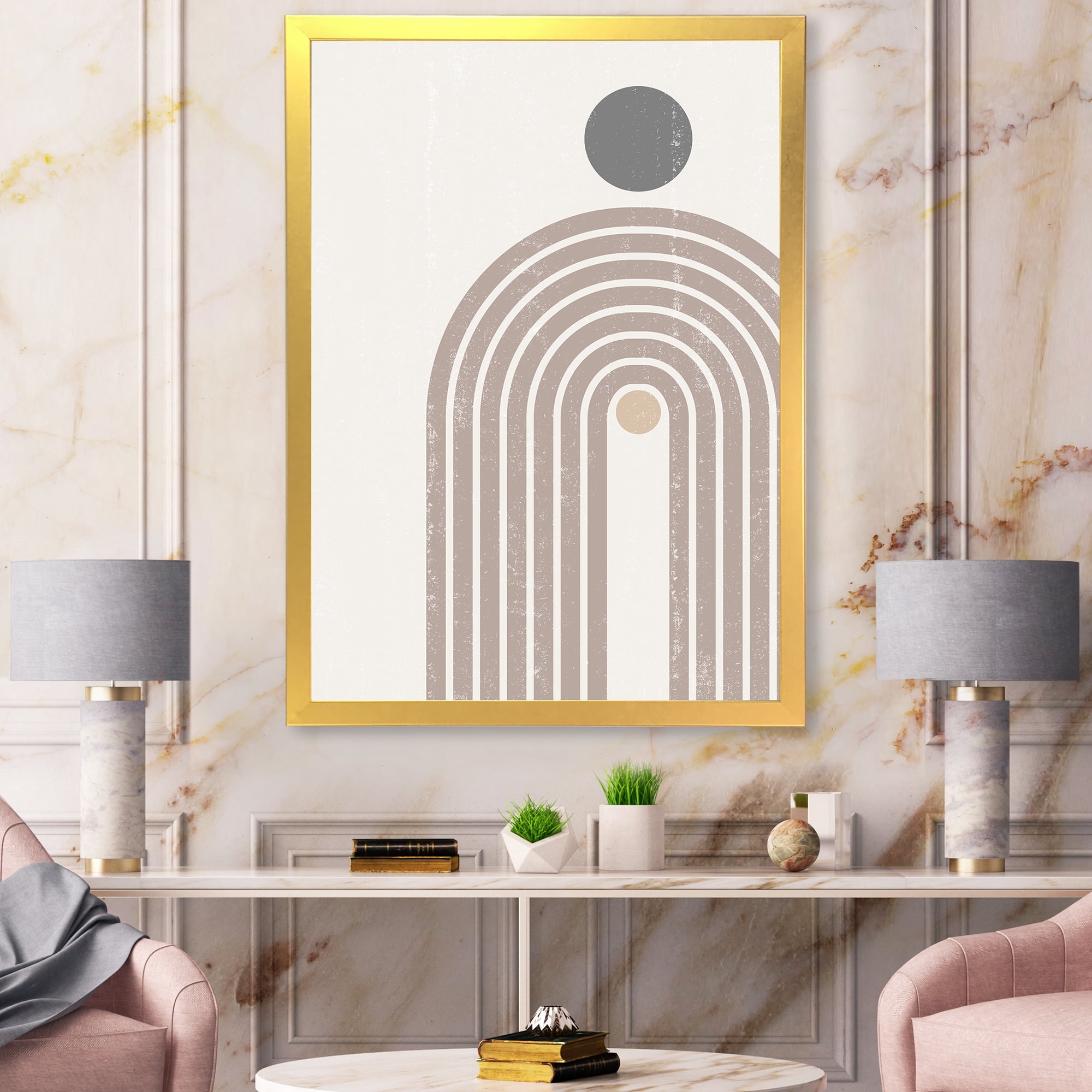 Designart 'Abstract Rainbow Moon and Sun In Earth Tones I' Modern Framed Art Print