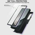 thumbnail image 3 of Allytechgroup Slim Case for Samsung Galaxy Z Fold 4 with Tempered Glass Screen Protection, Built-in Cash Slot Wrist Strap Stand Phone Case Shockproof Full Body Protective for Women Girls, Purple, 3 of 5