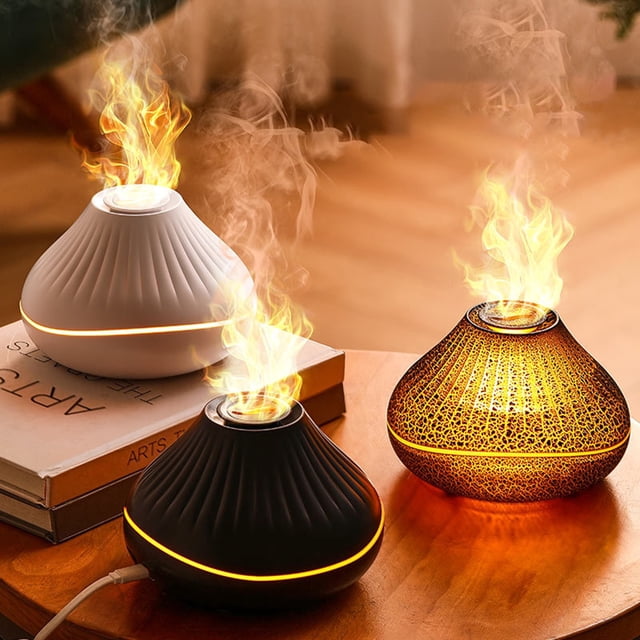 Aromatherapy Humidifier Flame Effect | Colorful Simulation USB Diffuser | Quiet 160mL Ultrasonic Mist | Multi-Scene Desk Bedside Lamp | Home Office Air Moisturizer | 149x149x102mm | ABS