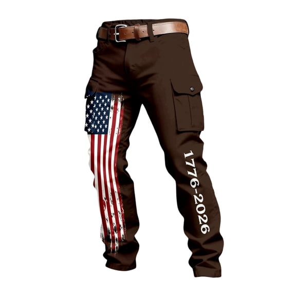 XINPING Men's Patriotic Baggy Pants for USA Flag Printed 4th of July Cargo Trousers Loose Fit Multi Pockets Elastic Waist Drawstring 250th Anniversary Wear