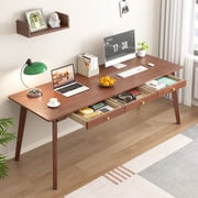 BESKADI Long Solid Wood Desk with Drawers - 63" Mid Century Modern Executive Desk for Two People, Home Office Computer Desks, Vintage Writing Study Table for Any Room - 2 Person Desks -Walnut