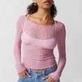 thumbnail image 2 of oqasdz Womens Thermal Underwear Lace Long Sleeve Top Sheer Mesh Cropped Top Floral Slim Fit Off Shoulder Top T Shirt Fashion Street Daily Wear, 2 of 5
