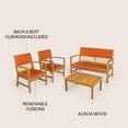thumbnail image 5 of Barclay 4-Piece Modern Coastal Acacia Wood Conversation Outdoor Patio Set with Cushions, Orange/Teak Brown, 5 of 6