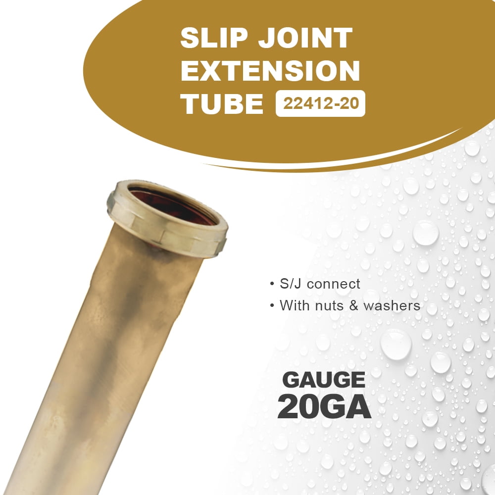 Highcraft 20-24122 Slip Joint Extension Tube for Tubular Drain Applications, 1-1/2 in. x 12 in., 20GA Brass