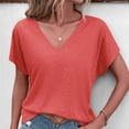 thumbnail image 2 of Women's V Neck Short Sleeve T-Shirt - Loose Batwing Sleeve, Polyester, Casual Basic Top for Daily & Sports, 2 of 5