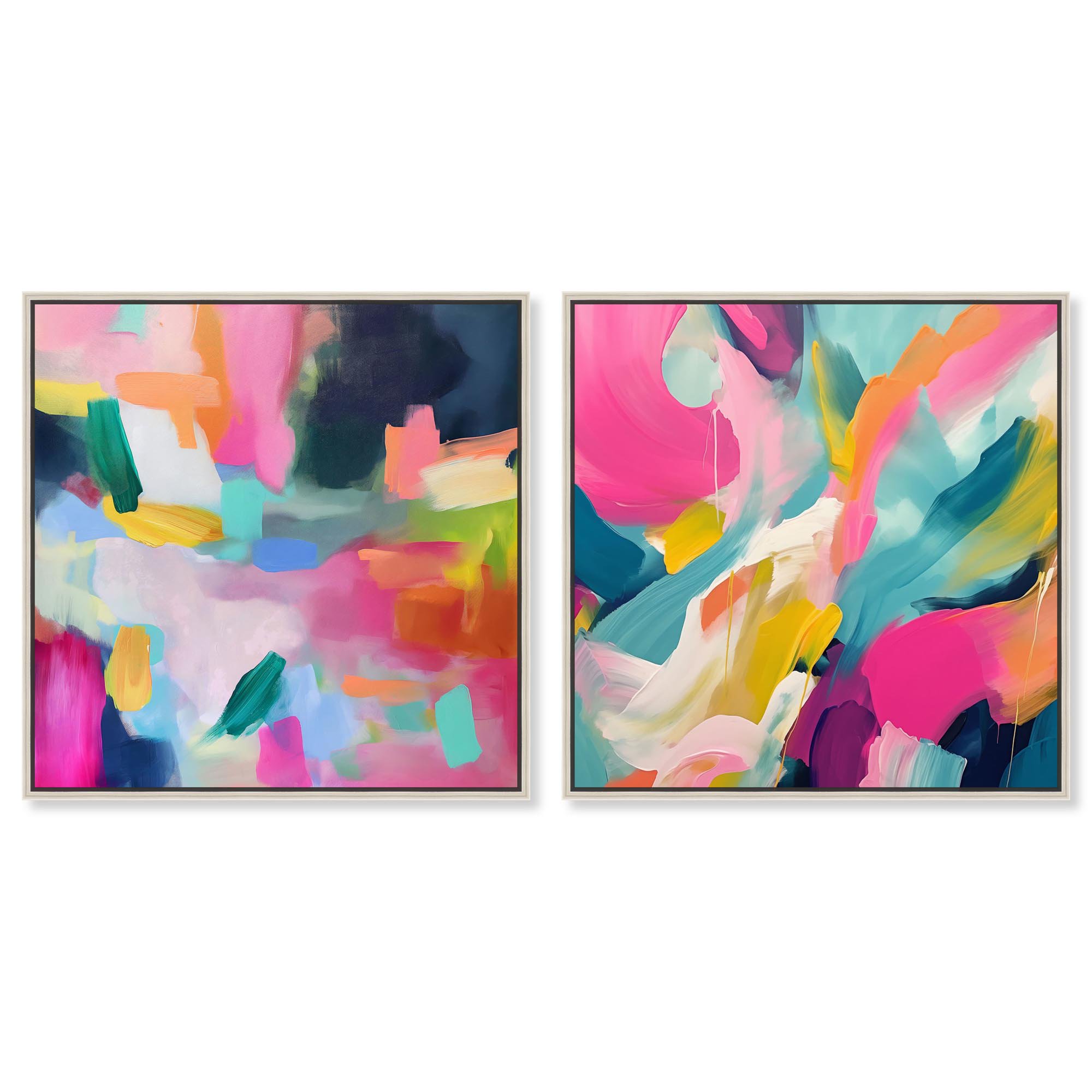 Prismatic Reviere Set Canvas Set of 2 Dopamine Decor Art by Art Remedy Silver Frame 12 x 12