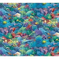 Cotton Dolphin Falls Ocean Reef Underwater Coral Fish Swimming Sealife Elizabeth Studios Multicolor Cotton Fabric Print by the Yard (1614MULTI)