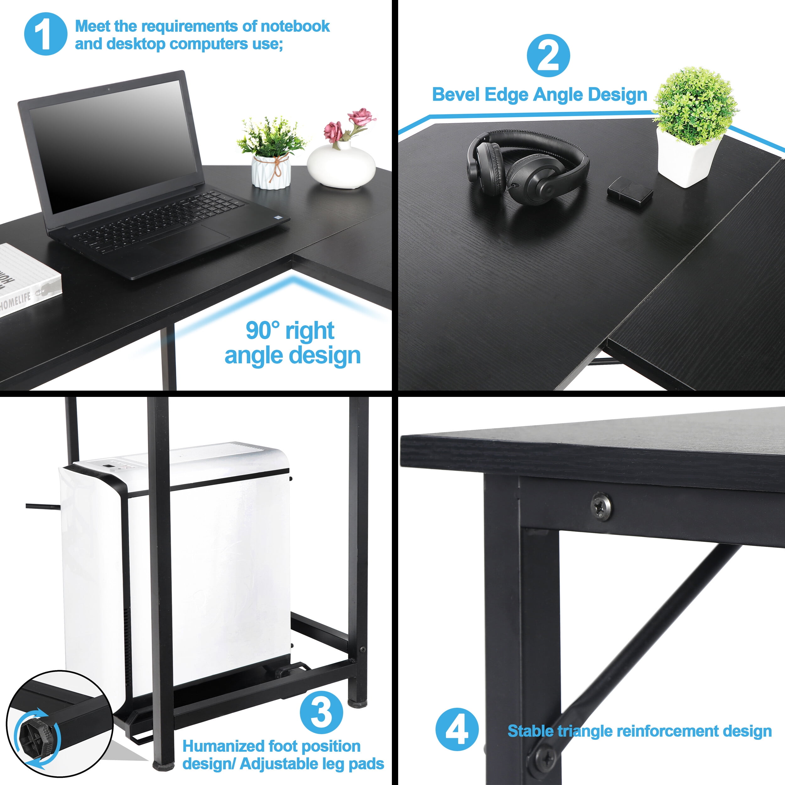 ZenSports 66” Large L-Shaped Gaming Desk Reversible MDF Computer Desk Black