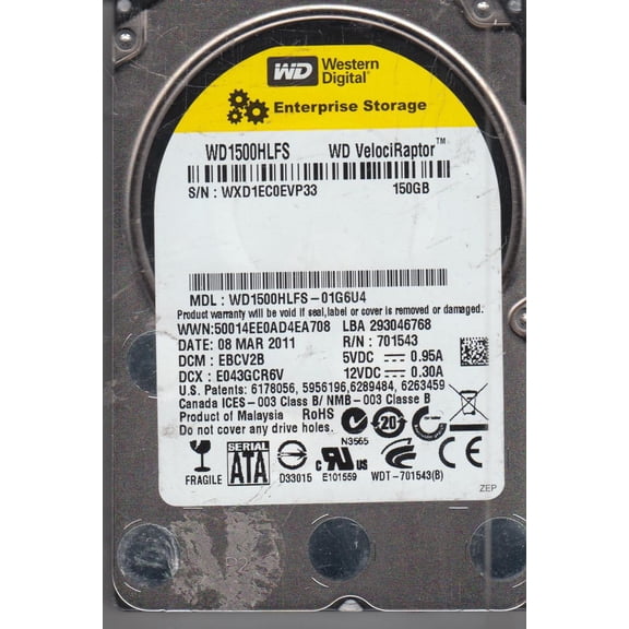 WD1500HLFS-01G6U4, DCM EBCV2B, Western Digital 150GB SATA 2.5 Hard Drive
