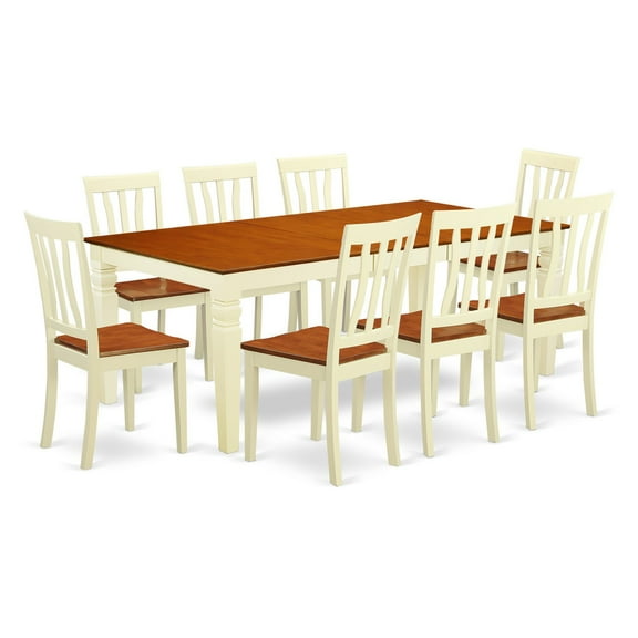 Kitchen Table Set - Dining Table And Kitchen Chairs-Finish:Buttermilk & Cherry,Number of Items:9,Shape:Rectangular,Style:Wood Seat