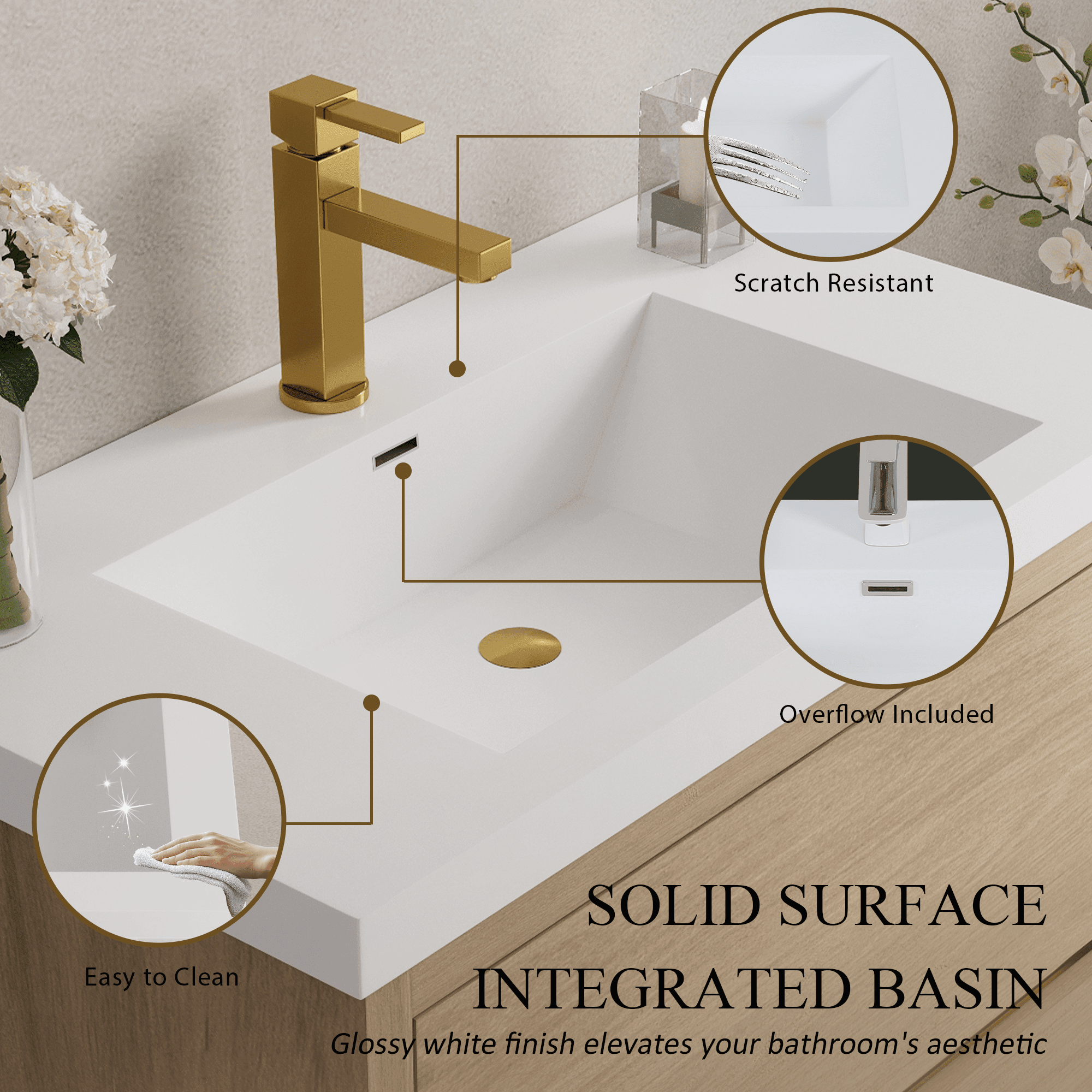 Abruzzo 30" Natural Oak Wall-Mounted Bathroom Vanity with Sink – Stone Resin Countertop & Soft-Close Drawers, Waterproof Wood Cabinet for Small Bathrooms