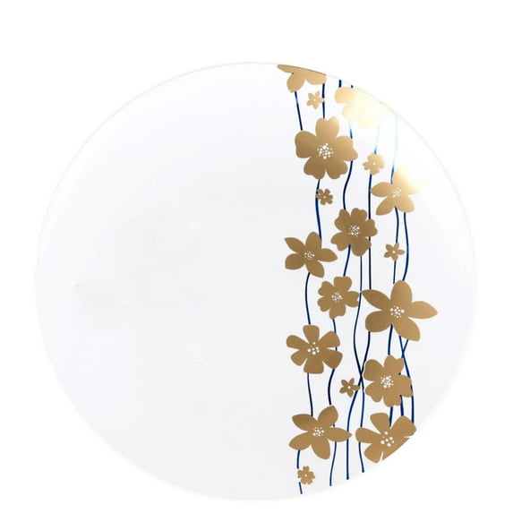 (40 PACK) EcoQuality 9" inch Round White Plastic Plates with Blue and Gold Vine Design - Disposable China Like Party Plates, Heavy Duty Salad Plates, Dinner Plate, Dessert, Wedding, Serveware