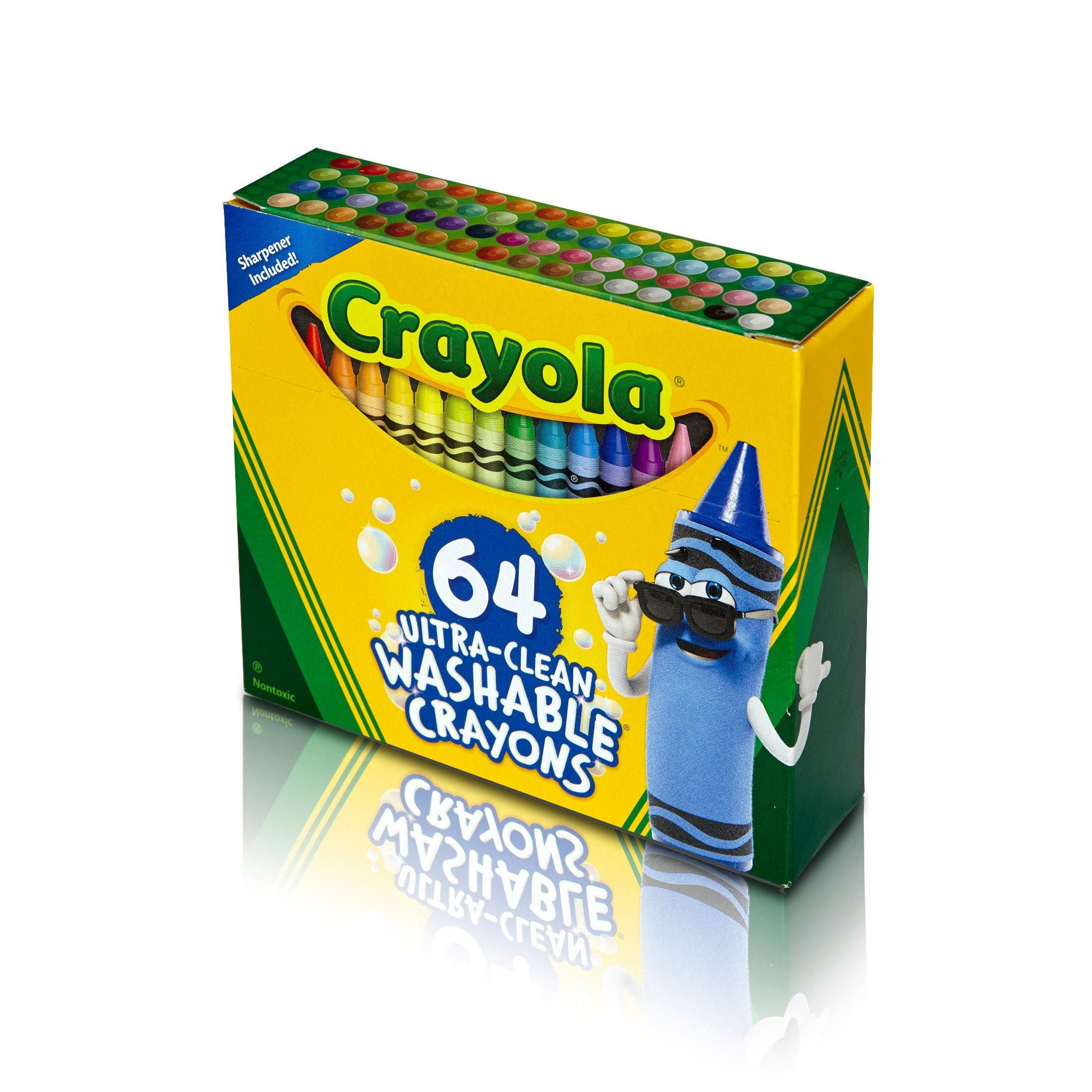 Crayola Ultra-Clean Washable Crayons with Sharpener, 64 Ct, Back to School Supplies, Art Supplies, Kids At Home Activities