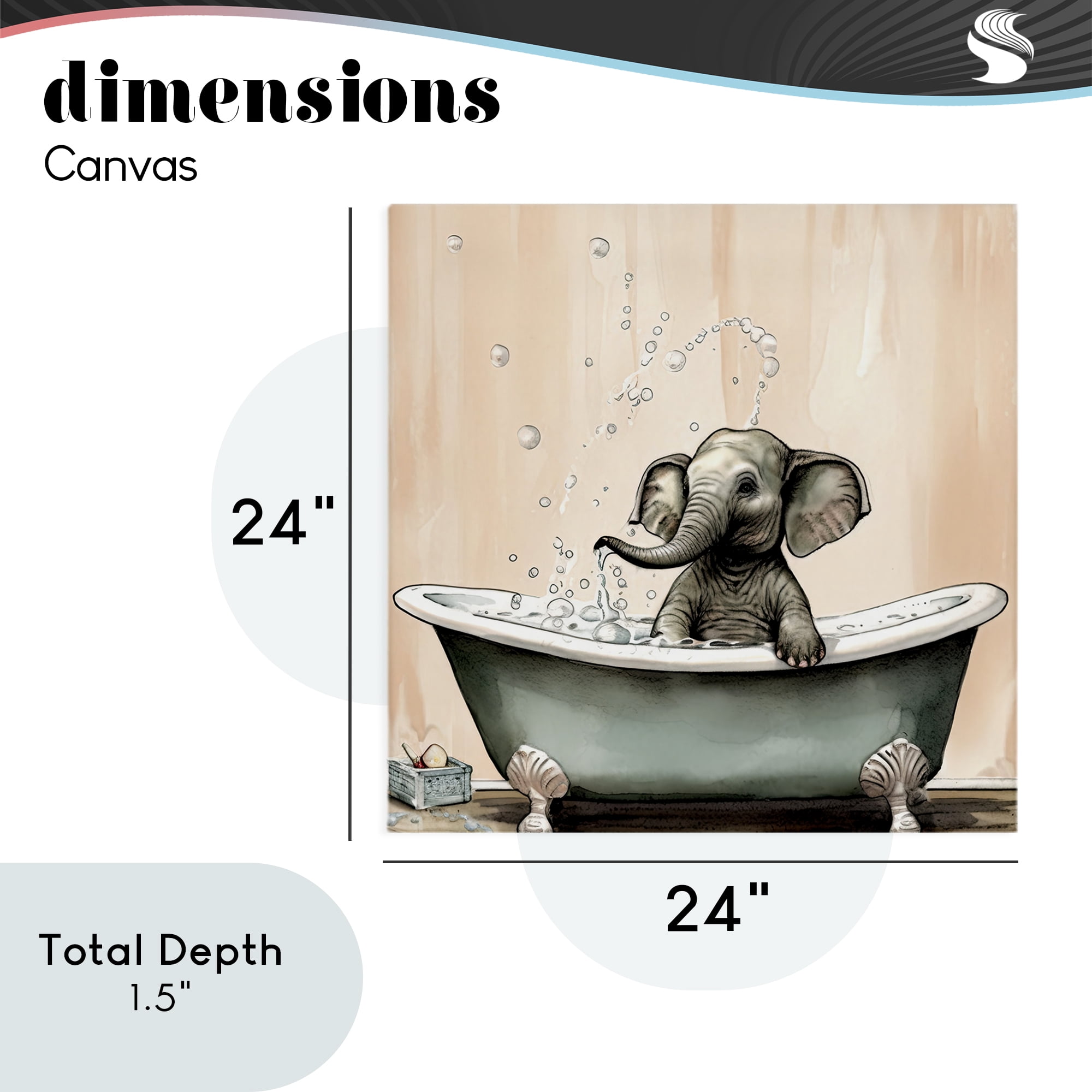 Baby Elephant Bubble Bath Canvas Wall Art, design by Sasha