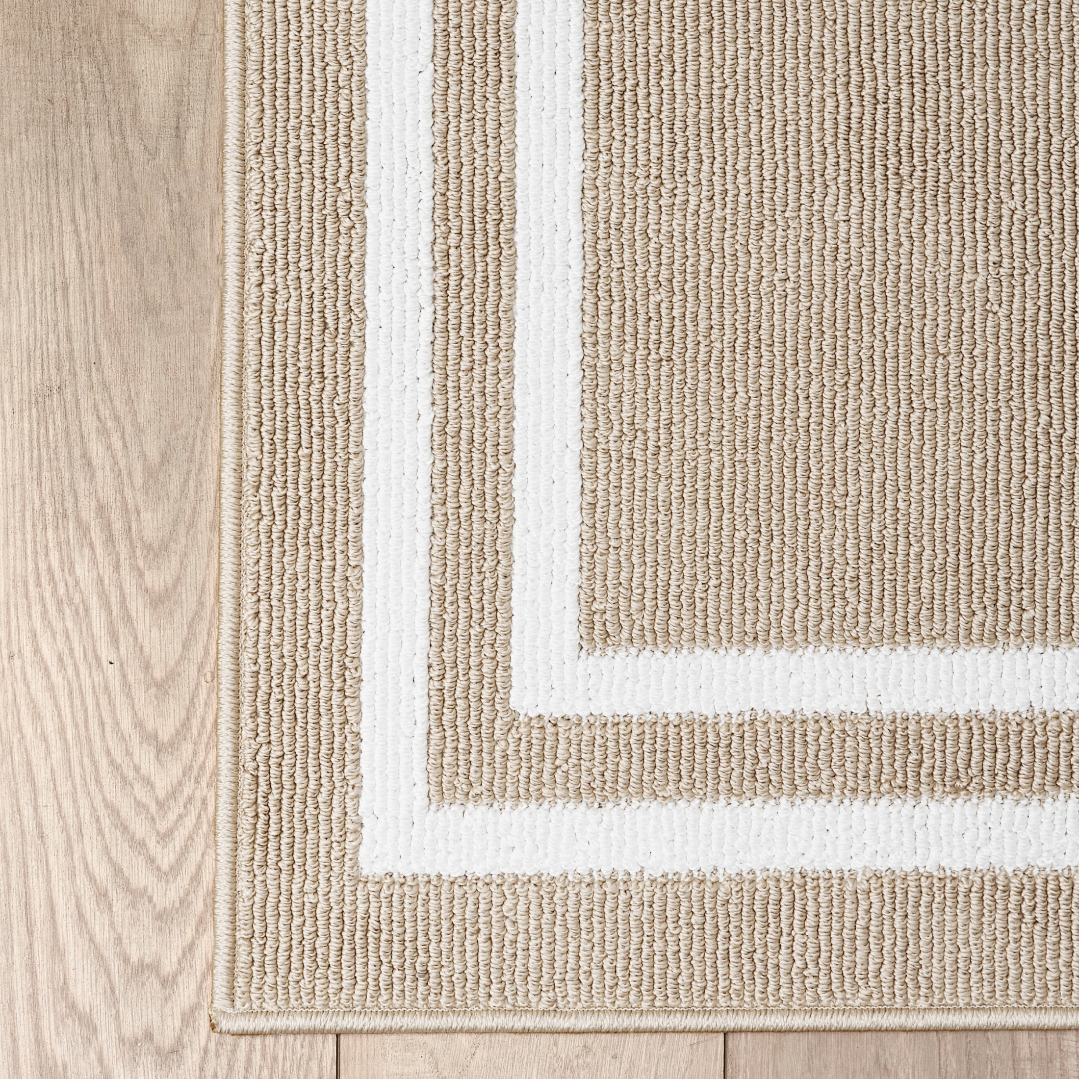 Washable Skid-Resistant Runner Rug, Border, Beige and White, 30" x 144"