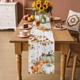 thumbnail image 2 of Green Orange Fall Table Runner - 108 Inch Long Thanksgiving Pumpkins Maple Leaf Vintage Cotton and Linen Blended Dress Scarves Farmhouse Table Runner for Kitchen Dining, Coffee Table, 13" x 108", 2 of 8