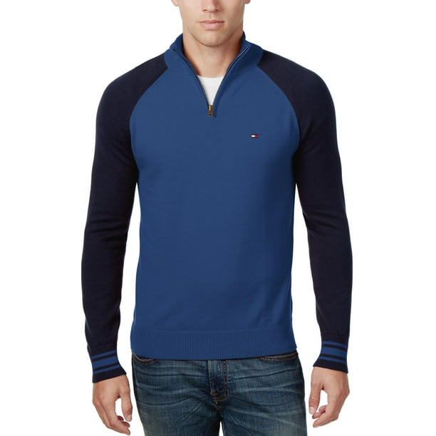 Download Tommy Hilfiger - Tommy Hilfiger Quarter Zip Mock Neck Colorblock Sweater Blue Medium M - Walmart ...