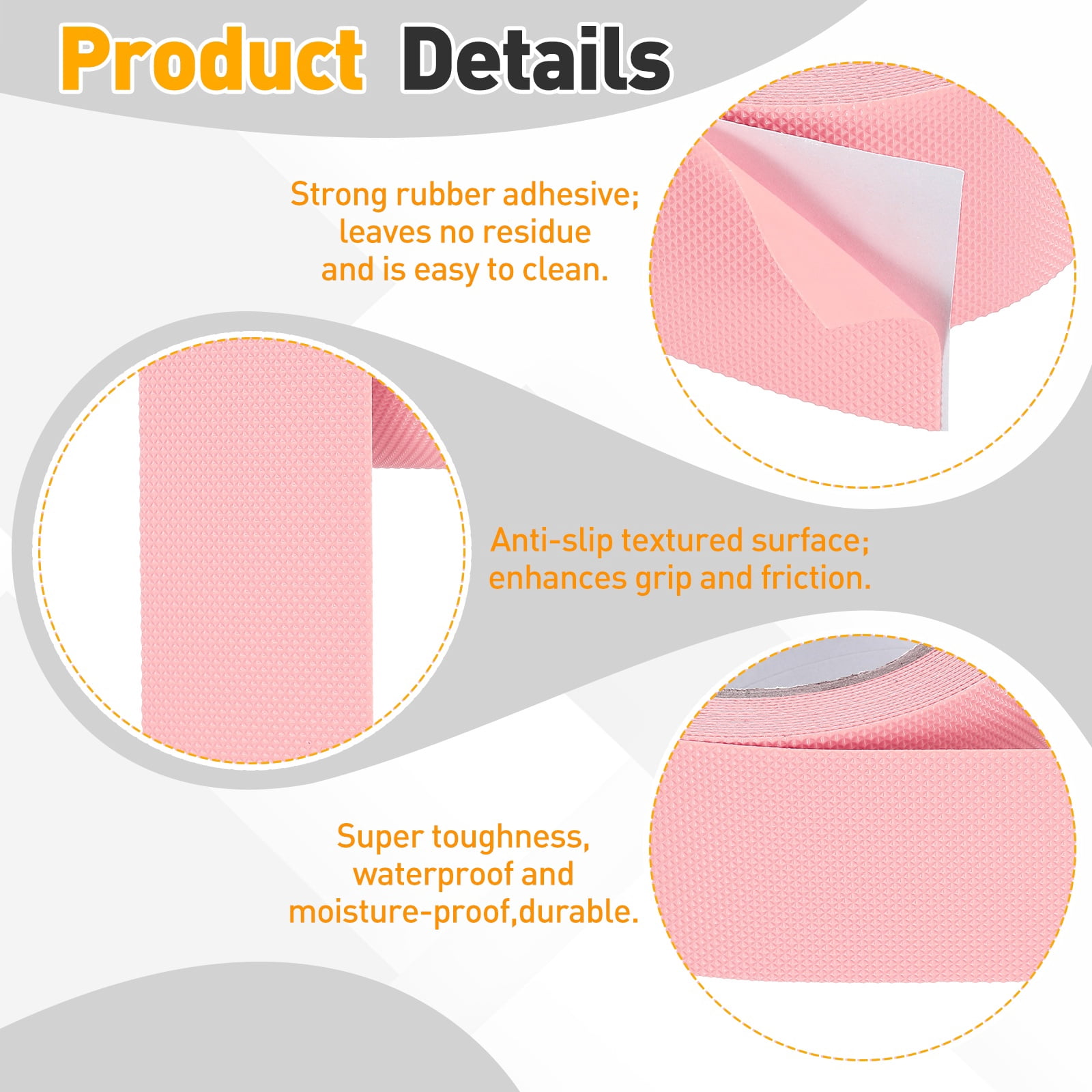 Uxcell 2 Pack Rubber Grip Tape, 2 in x 16 ft Non-Slip Tape with Texture Waterproof Adhesive Non-Abrasive Grip Tapes for DIY Tool, Indoor & Outdoor Stair Steps, Ramp, Pink