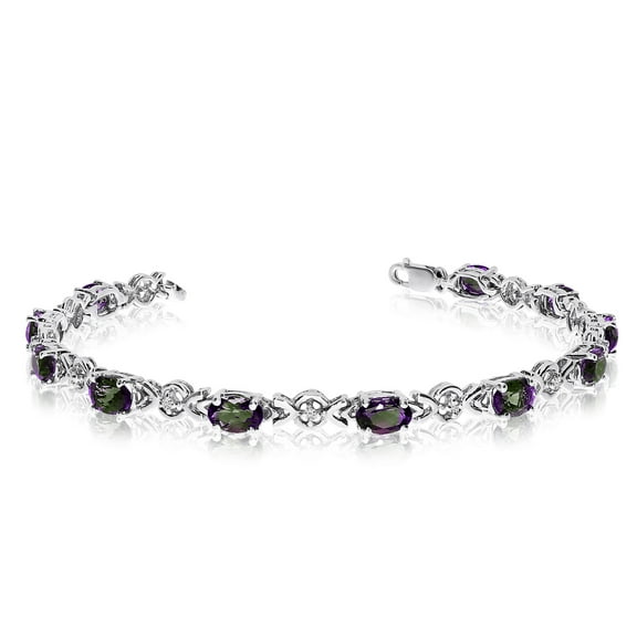 14K White Gold Oval Mystic Topaz and Diamond Bracelet