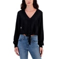 thumbnail image 1 of Self E Womens Lace Trimmed V Neck Peasant Blouse, black, Juniors, S, 1 of 1