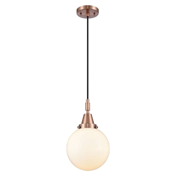 447-1P-AC-G201-8 Innovations Lighting Beacon - 1 Light Cord Hung Mini Pendant-12.63 Inch Tall and 8 Inch Wide-Antique Copper Finish-Matte White Glass