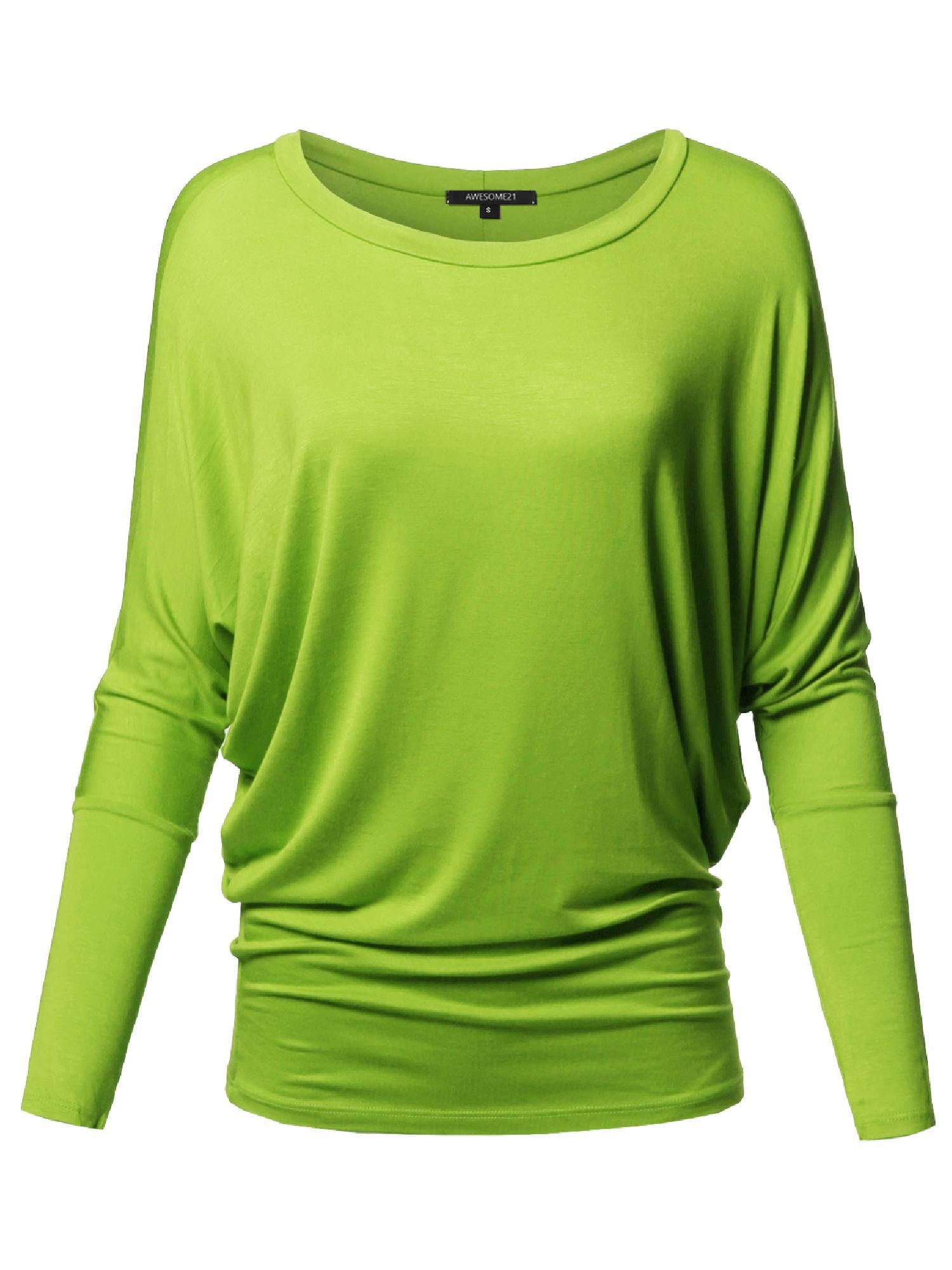 FashionOutfit Women's Casual Solid Boat Neck Long Dolman Sleeve Top