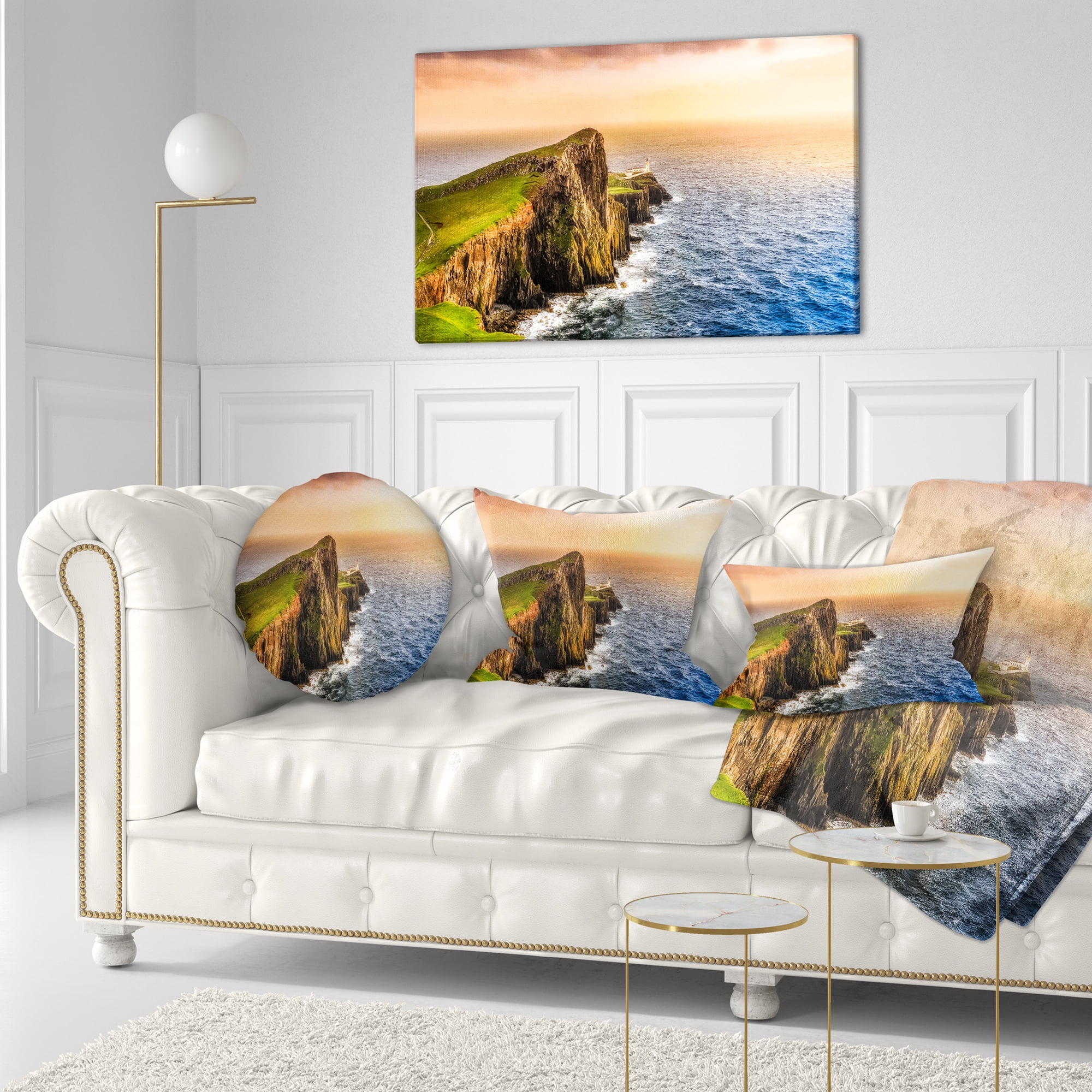 Designart Ocean Cost at Sunset - Photography Throw Pillow - 12x20