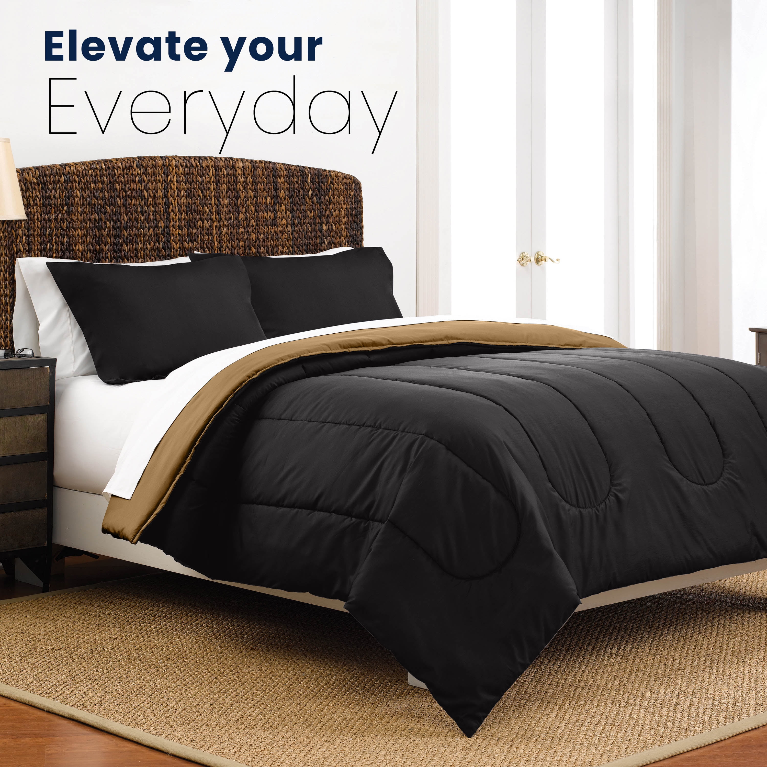 Martex 3-Piece King Reversible Comforter Set | Super Soft Lightweight | Ebony/Khaki