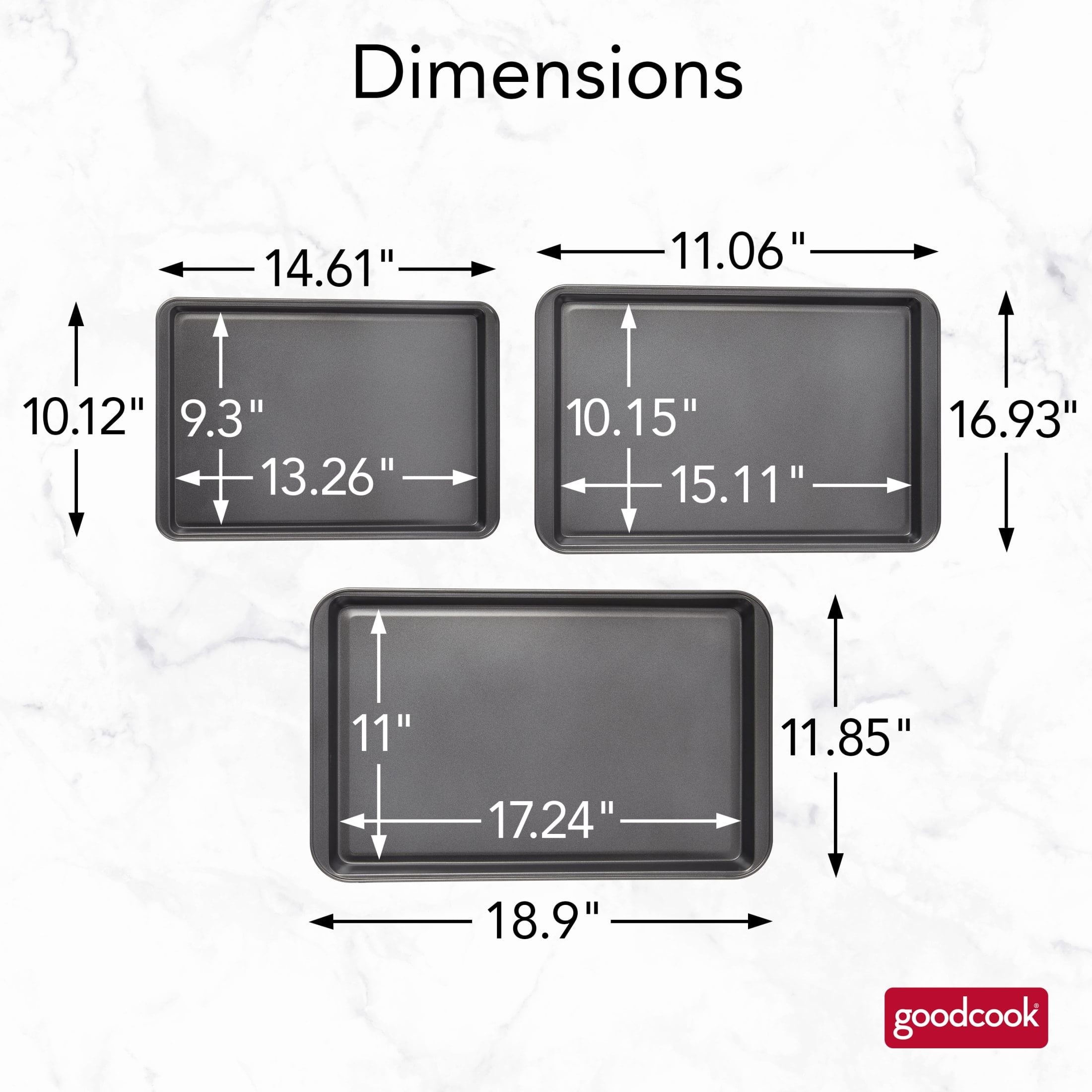 (2 pack) GoodCook PRO Nonstick Steel Baking Sheet Set, 3pc, Sizes 17x11 15x10 9x13, Gray