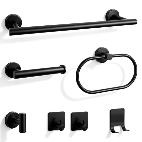 7 Piece Black Bathroom Hardware Set, Stainless Steel Wall Mounted Towel Bar, Toilet Paper Holder, Bathroom Accessories Kit