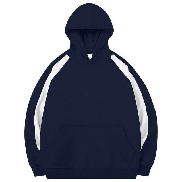 Lovzfmll Men's Solid Color Vintage Raglan Hoodie, Long Sleeve Pullover with Pockets for a Retro Athletic Style Navy, L