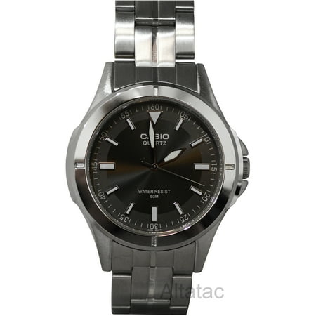 24 Hour Dial Watch - MTP-1214A-8A Men's Silver Analog Watch w/ Black Dial & Luminous Hours