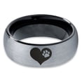 thumbnail image 2 of Tungsten Paw Print Heart Shaped Band Ring 8mm Men Women Comfort Fit Black Dome Brushed Gray Polished, 2 of 4