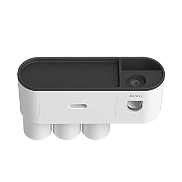 Soporte de pared para cepillos de dientes con dispensador automático de pasta dental para baño 3 tazas negro
