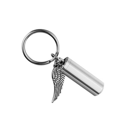 Angel Wing Keychain - Angel Wing Cylinder Cremation Jewelry Keychain Keepsake Memorial Ash Urn Holder