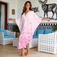 thumbnail image 3 of Xixirimido Pink Starburst Print Womens Plus Size Kaftan Dress V Neck Batwing Sleeve Beach Cover Up Swimsuit Coverups Summer Lounge Caftan Dress, 3 of 7