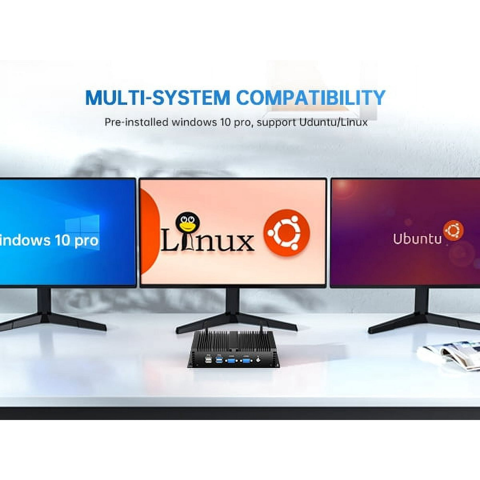 Kinupute Industrial Mini Computer, Fanless Desktop PC Core i5-4200U 1.6-2.6GHz, Windows 10 Pro, 16G RAM, 256G SSD, 2xNICs, 6xCOM RS232, 4xUSB 3.0, HDMI/VGA Ports, Auto Power On, Full Metal Case