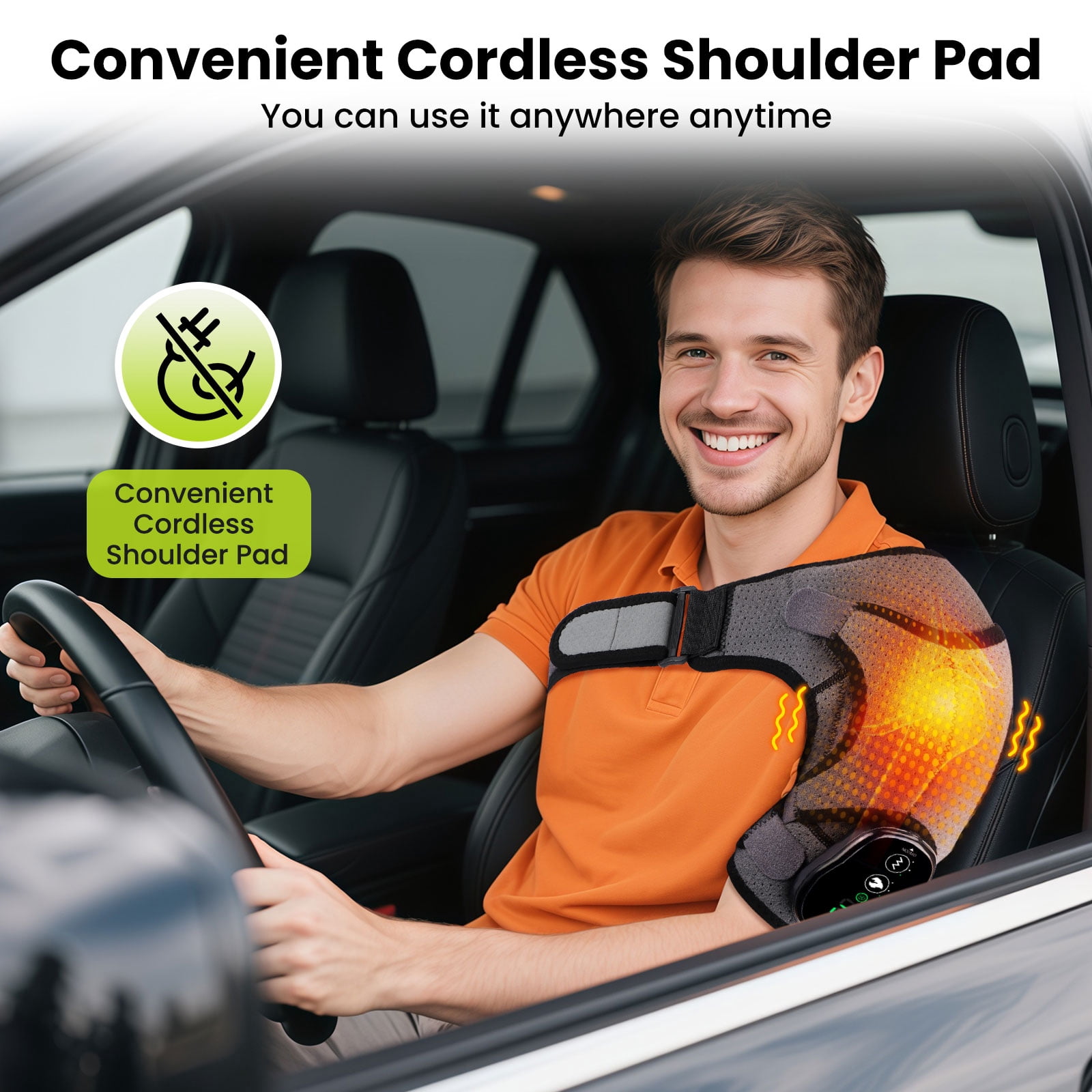 Massager Shoulder Pad with Heat & Vibration - 3 Heat Levels, 3 Massage Speeds, 5000mAh Battery, Digital Display, Portable for Home/Office/Travel - Gray & Black
