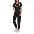 thumbnail image 2 of WTOBBY Women's V-Neck Ankle Cuff Short Sleeve Scrubs Set, Solid Color with Pockets, 2-Piece Nursing Uniform, Medical Workwear for Caregivers, Modern Design,Black L, 2 of 5
