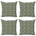 thumbnail image 1 of Floral Throw Pillow Cushion Case Pack of 4, Doodle Arrangement of Flowers Swirled Leaves on Greyscale Background, Modern Accent Double-Sided Print, 4 Sizes, Apple Green White, by Ambesonne, 1 of 2