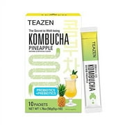 Teazen Kombucha Tea, Zero Sugar, Sparkling Fermented Powdered Mix Beverage from Korea, Live Probiotics & Prebiotics, 10 Sticks, 1.76oz (Pineapple)
