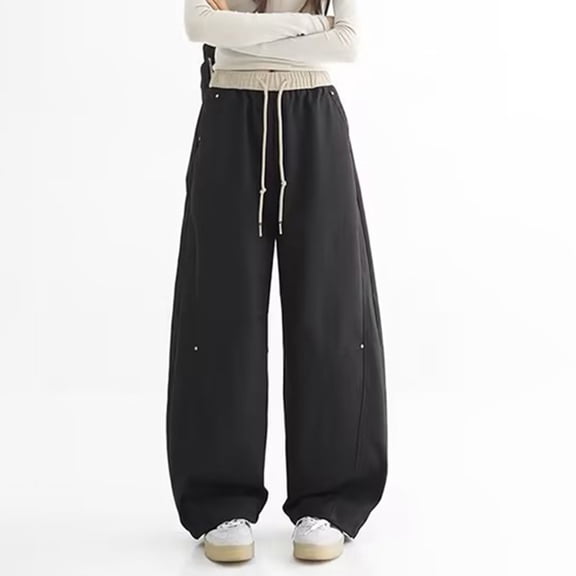 UACY Girls Sweatpants Bowknot Straight Leg Drawstring Baggy Jogger Pants Y2k Casual Open Bottom Athletic Trousers W/Pocket (Black, 11-12 Years)