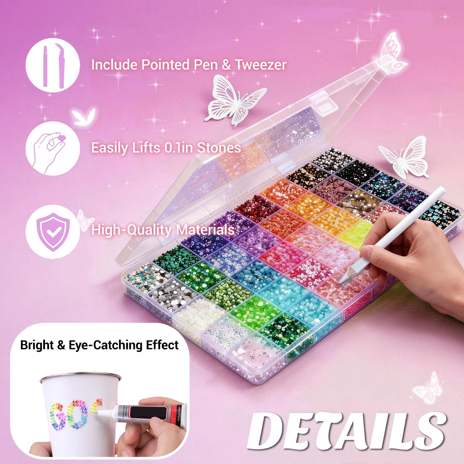 Bedazzler Kit with Rhinestones, 32000Pcs Rhinestone Kit with Glue and Tools for Bedazzling, Bedazzl Kit for Nail Craft, Diamond Art and Clothes