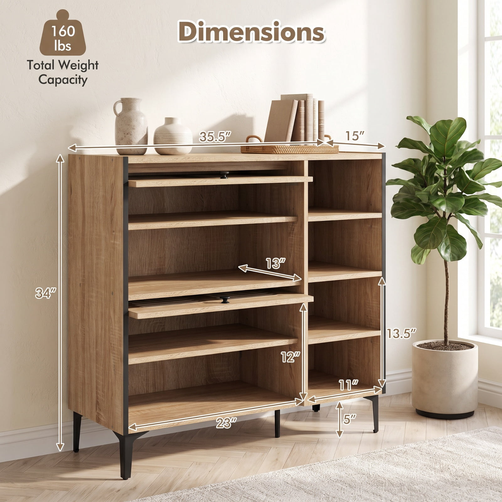Furnibear Shoe Rack Organizer with Flip Up See Through Doors and Adjustable Shelves for Living Room Entryway Hallway Shoe Cabinet, Oak