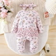 thumbnail image 4 of Ulitacool Winter Romper For Girls Crewneck Long Sleeve Onesies Jumpsuit With Cartoon Print And Matching Headband Outfit For Toddlers And Bodysuits Lovely Wear Red 0-3 Months, 4 of 9