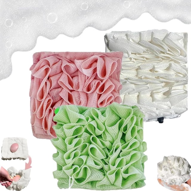 Loufee, Loufee Loofah Washcloth, The Leeffa Soft Loofah and Washcloth, 2 en 1 paño de ducha para exfoliar, Luffa Back Scrubber para ducha (3PCS-B)