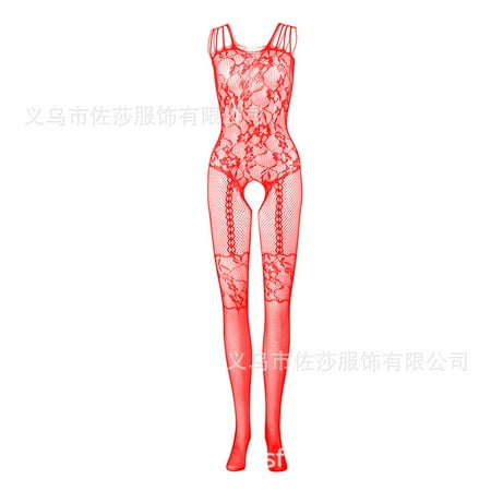 Generic Sexy Lingerie Sexy Siamese Black Silk Stockings Women s Sling Hollow out See-through Temptation One-Piece Fishnet Clothes Mesh Stockings W633