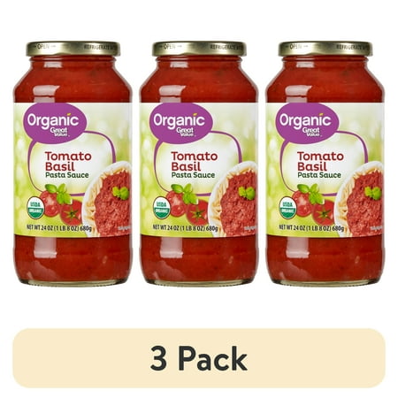 (3 pack) Great Value Organic Tomato Basil Pasta Sauce, 24 oz