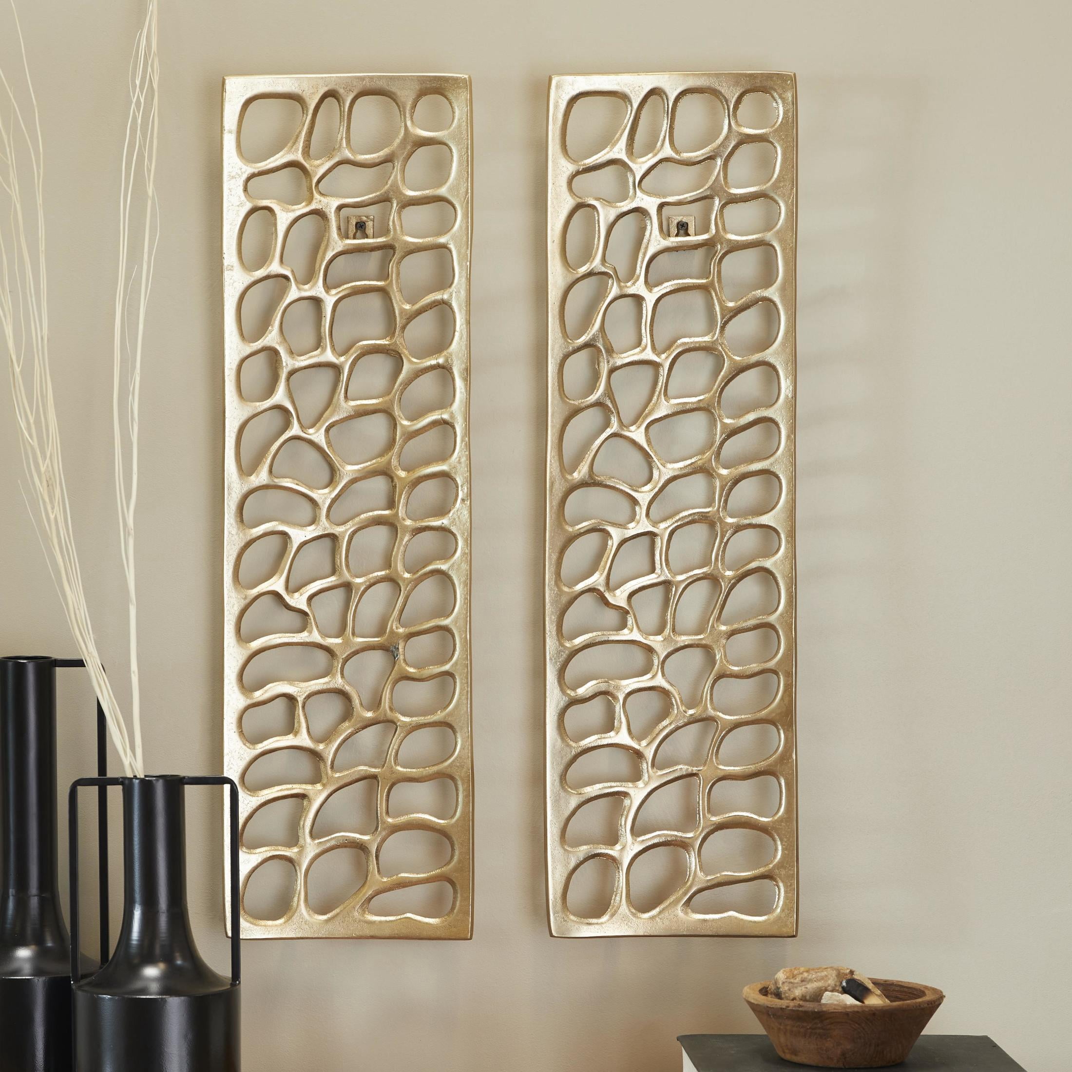 DecMode Gold Aluminum Metal Cutouts Abstract Wall Decor (2 Count)